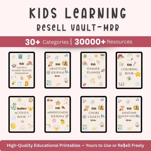 30,000 kids learning worksheets and flashcards PLR bundle with printable educational activities for preschool and kindergarten