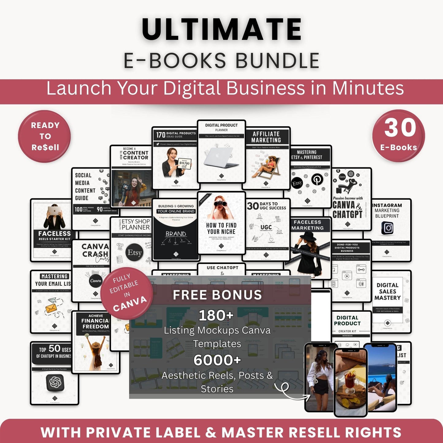 30 digital business ebooks bundle with PLR and MRR rights for resale