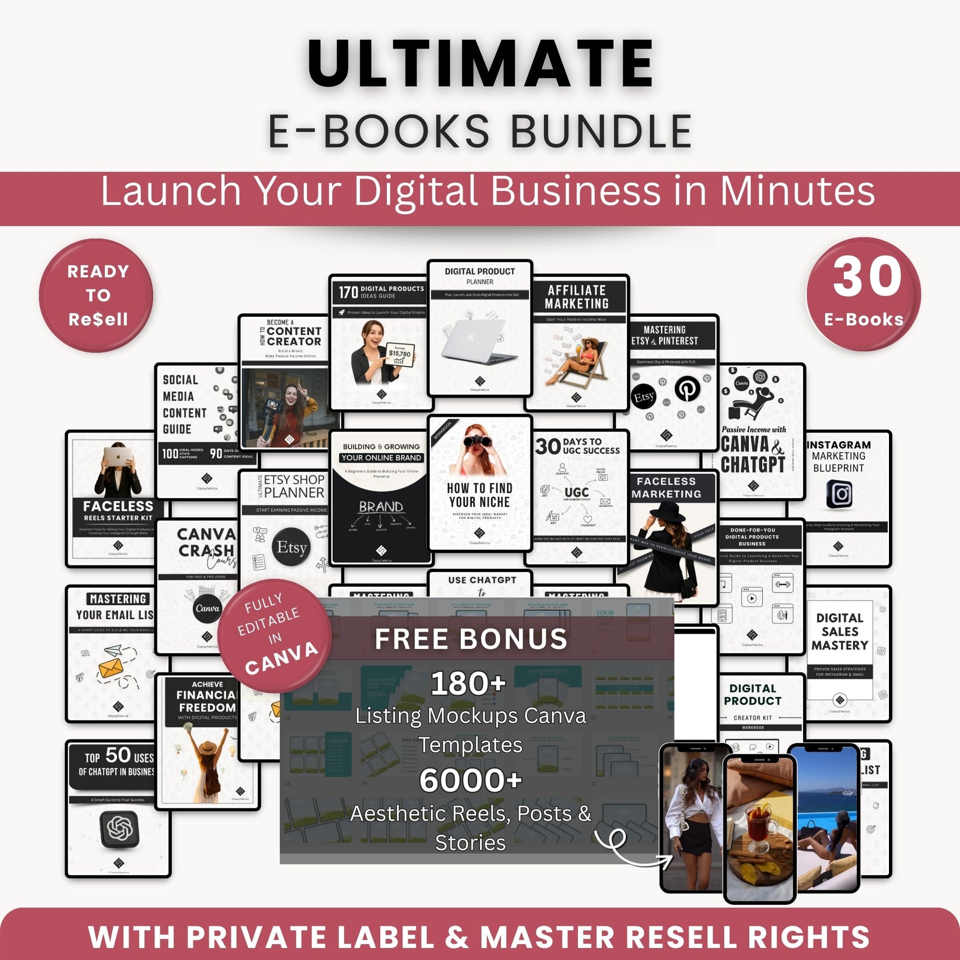 30 digital business ebooks bundle with PLR and MRR rights for resale