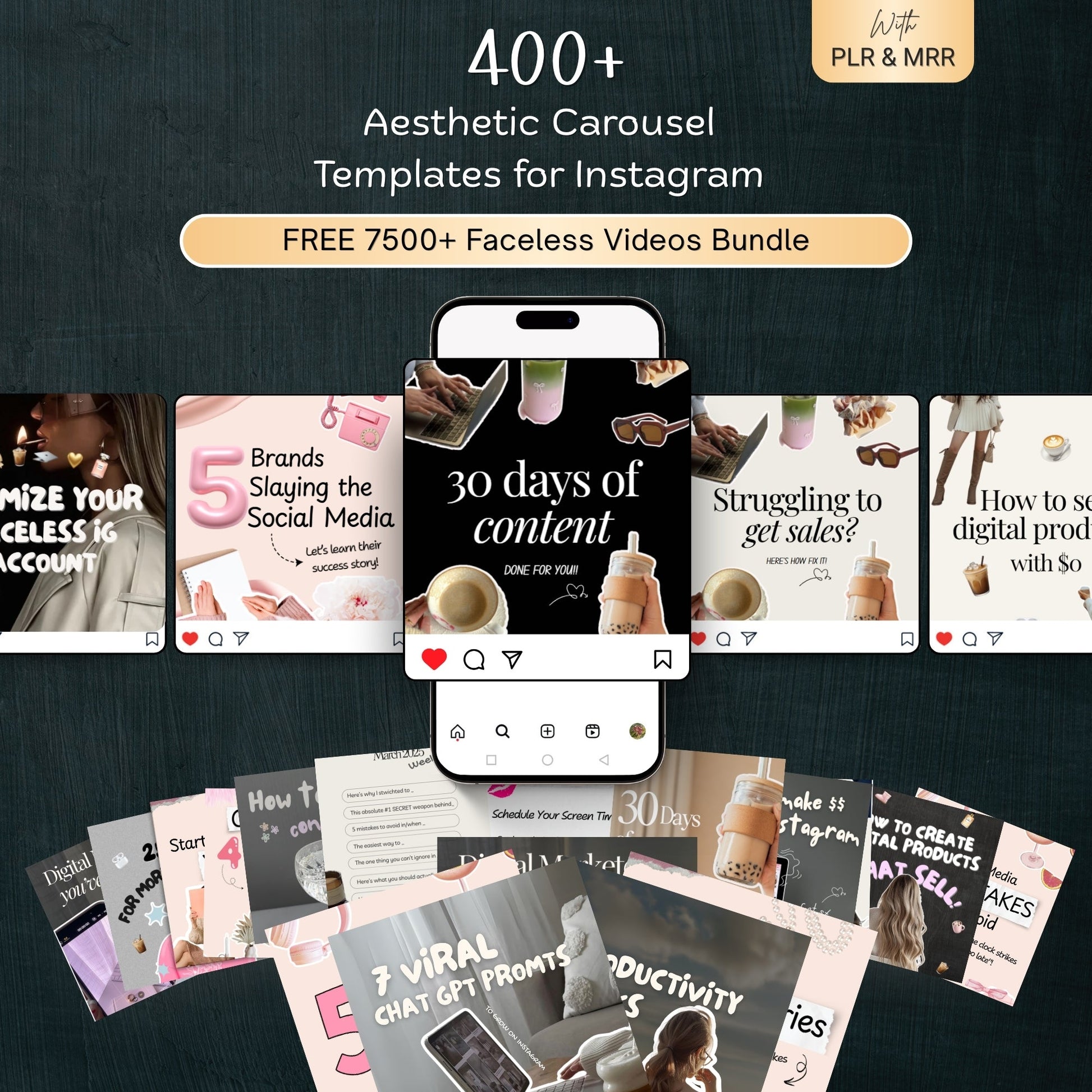 400 Canva carousel templates and 1100 faceless reels with PLR and MRR rights