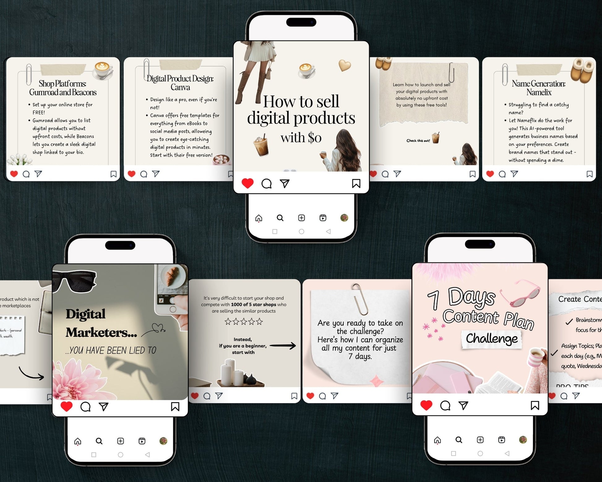 Carousel template slide showing quote style, aesthetic design, text overlay