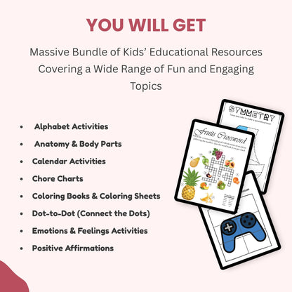 Preview of printable kids learning worksheets included in the 30,000 worksheets PLR bundle