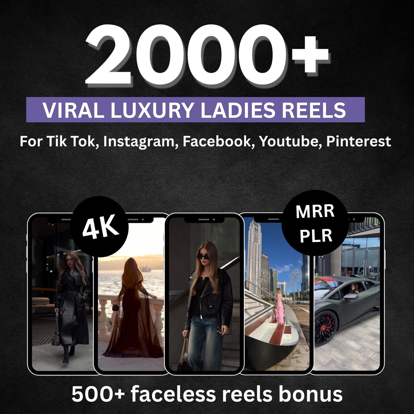 2000 luxury rich woman reels with PLR and MRR rights for resale