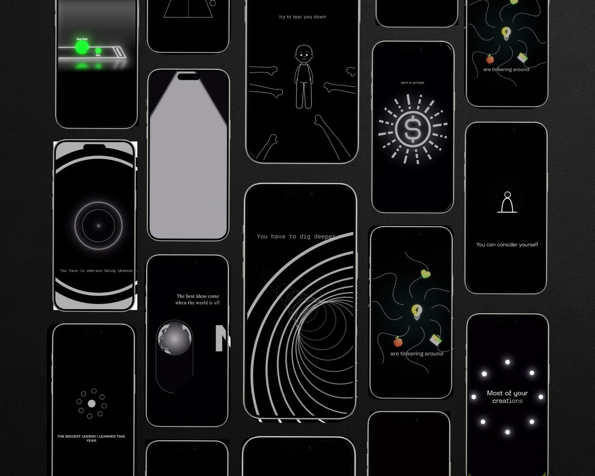 Animated reel mockup showing simple, clean design faceless characters and motivational messaging