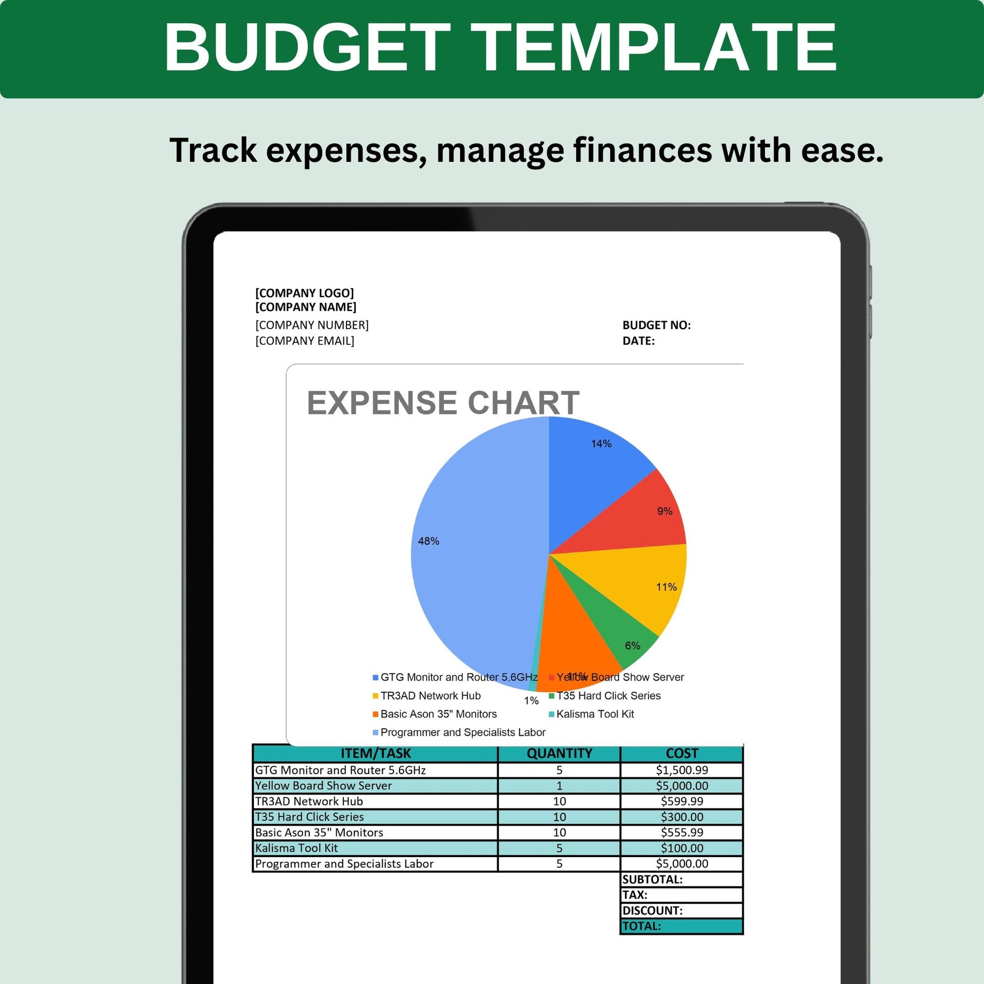 Template for tracking revenue, profit and costs, ideal for small businesses and freelancers