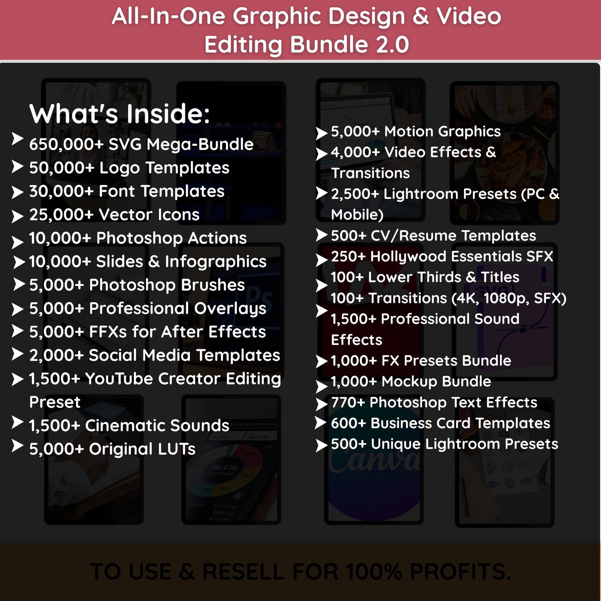 Stock photos, videos, music packs that come with the bundle