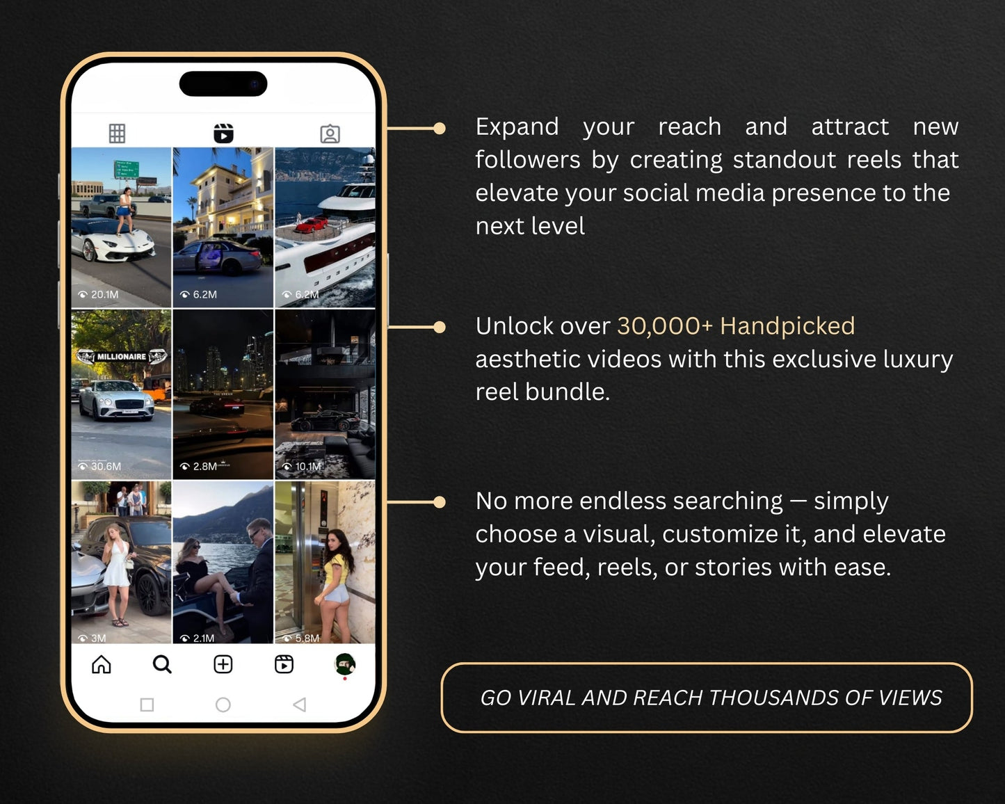 Faceless wealth and success reels designed for viral social media content